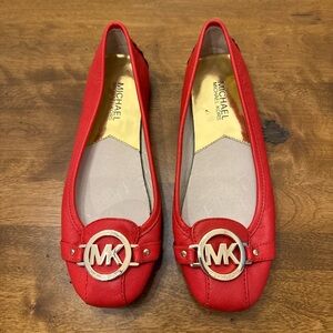 Michael Kors Red Flats with Gold Logo